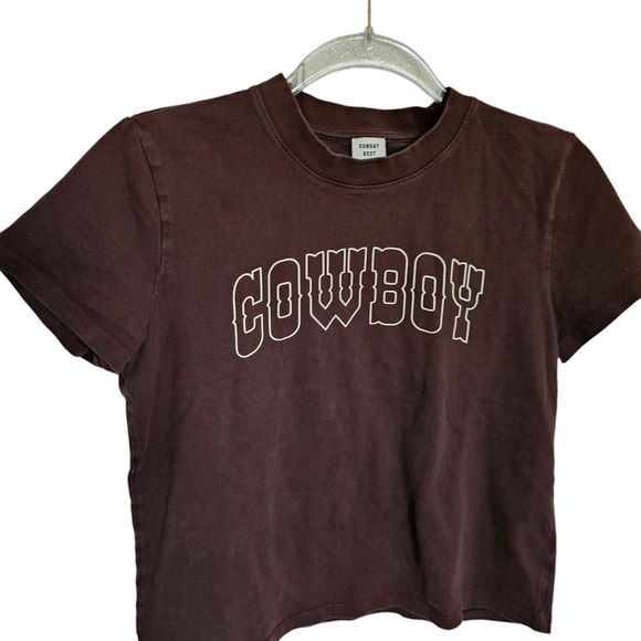Sunday Best Aritzia Brown crop tee COWBOY Small baby tee - Picture 1 of 6